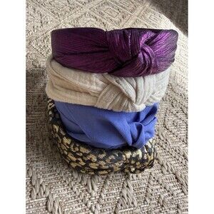 Lot of 4 Padded Knotted Headbands - Metallic, Animal Print & Solid Colors.